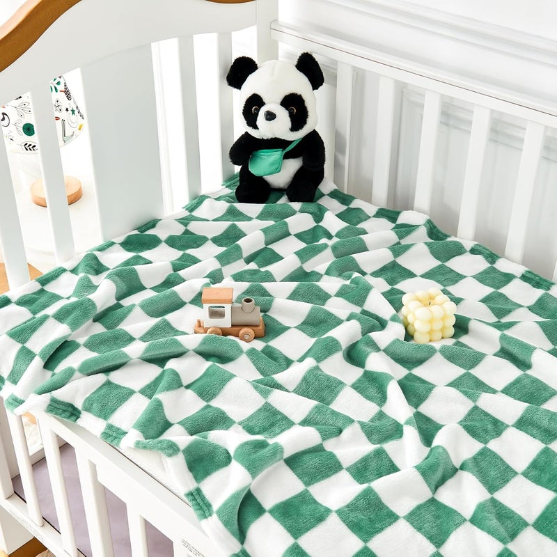 Yurhap Checkered Baby Blanket Fleece Baby Blankets for Boys, Ultra Soft Cozy Fluffy Infant Toddler Newborn Receiving Gifts for Crib Stroller, 30x40 Inch, Jade Green - Image 2